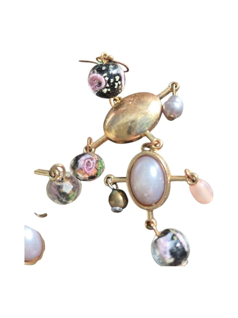Boutique Gold and Pink Dangle Earrings Beads Victorian Boho - Picture 3 of 6